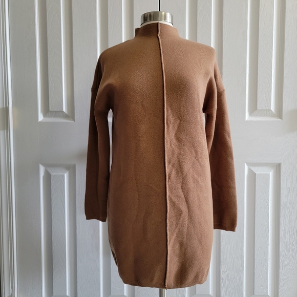 Vici All : Row Viscose Blend Thick Knit Mock Neck Women's Brown Sweater Dress - Picture 3 of 7